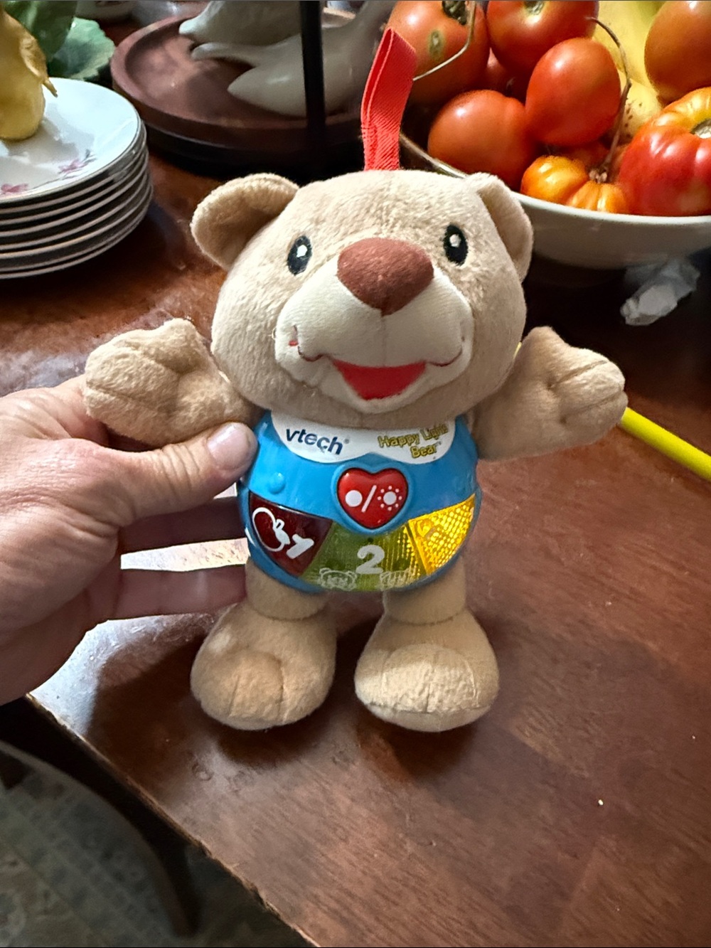 Tan Plush Interactive Bear with Blue Light Panel Vtech learning buddy